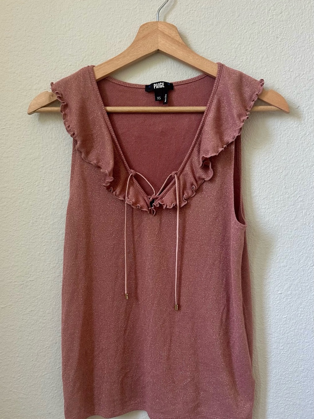 PAIGE Rainey Ruffled Knit Tank Top In Dusty Rose, XS  EUC Coquette Ballet Core